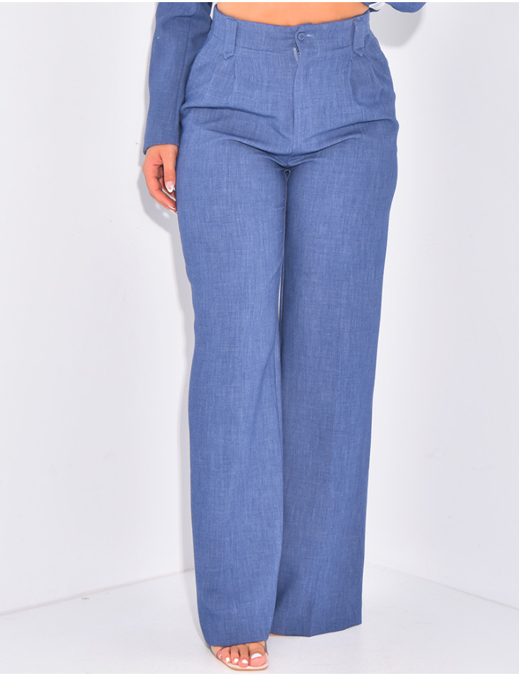 Straight-cut high-waisted suit pants