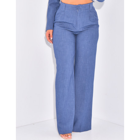 Straight-cut high-waisted suit pants