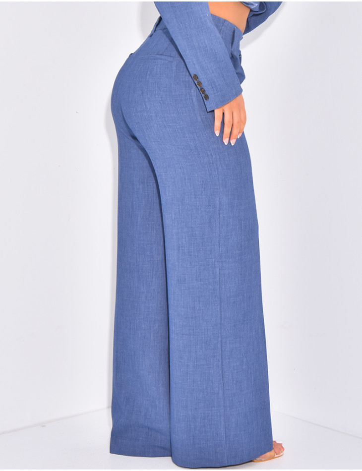 Straight-cut high-waisted suit pants