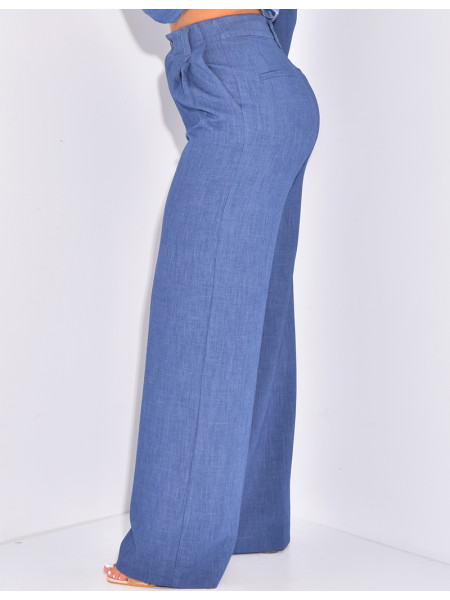 Straight-cut high-waisted suit pants