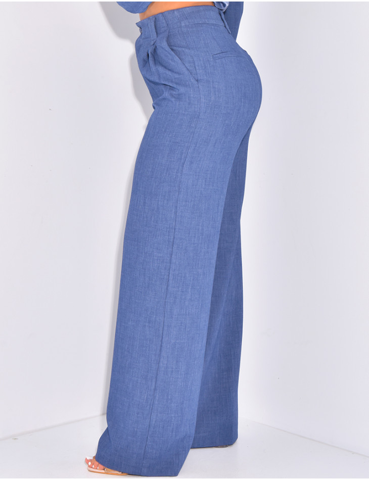 Straight-cut high-waisted suit pants