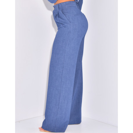 Straight-cut high-waisted suit pants