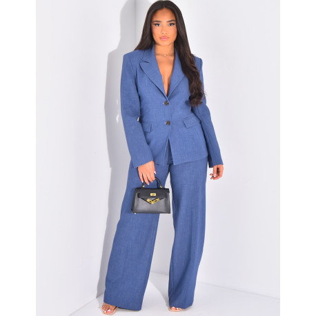 Straight-cut high-waisted suit pants