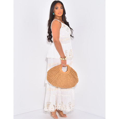 Bohemian long dress with ruffles and embroidery