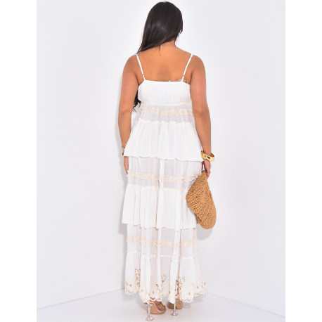 Bohemian long dress with ruffles and embroidery