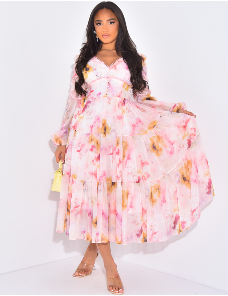 Embroidered floral voile dress