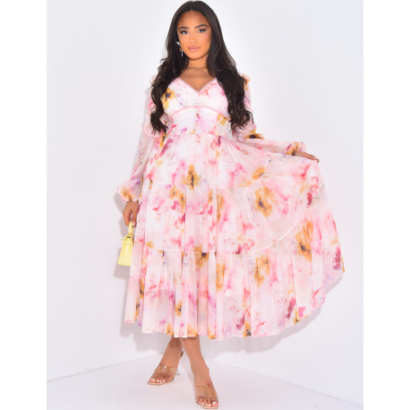 Embroidered floral voile dress