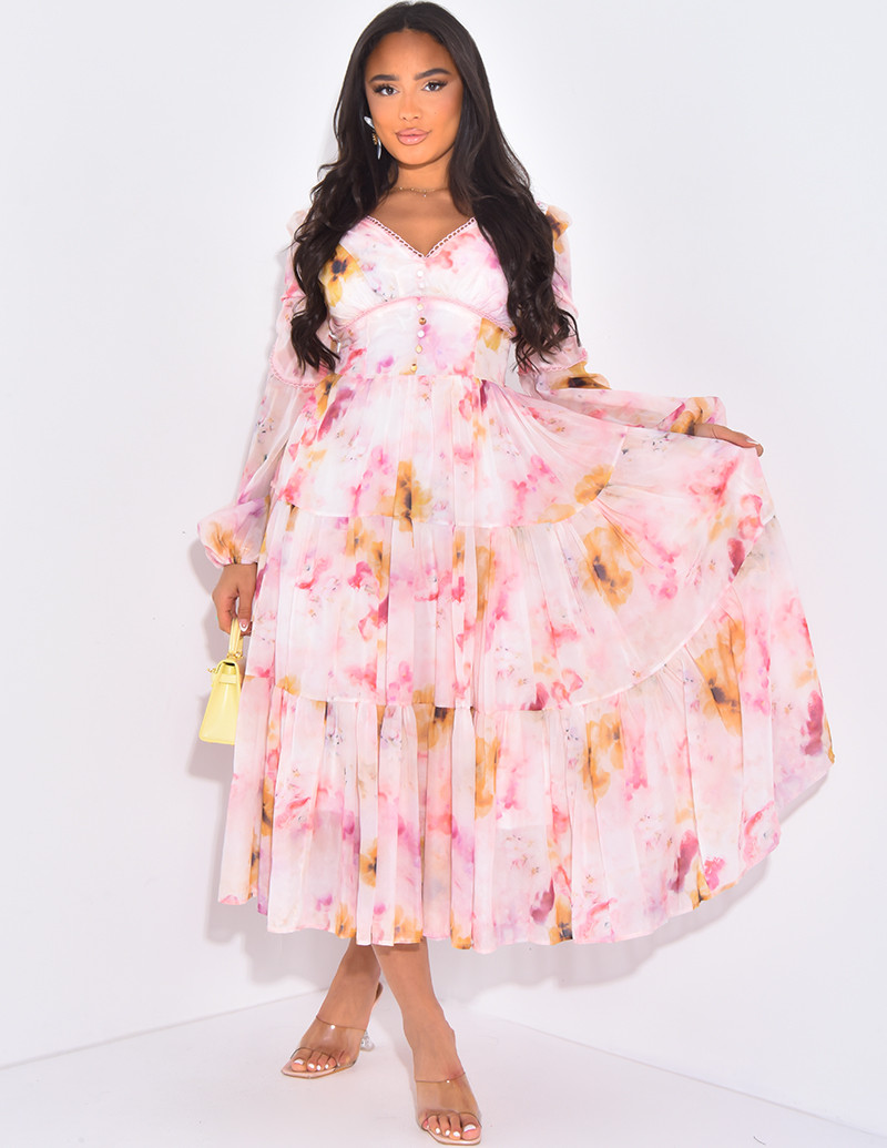 Robe en voile fleurie à...