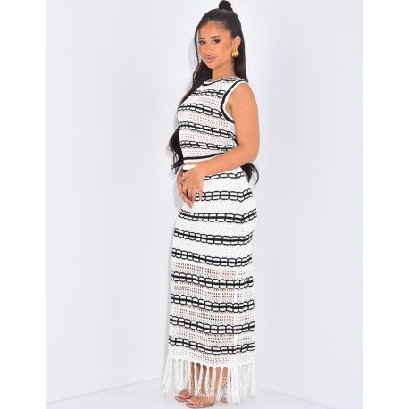 Häkelset kurzes Top und Fransenrock