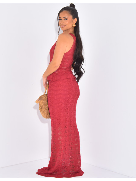 Gehäkeltes Ensemble aus langem Rock und Rüschentop