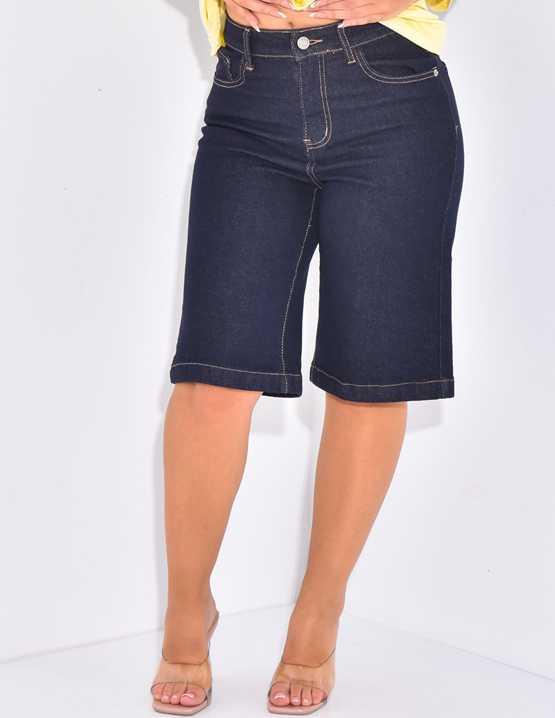 Raw blue denim Bermuda shorts