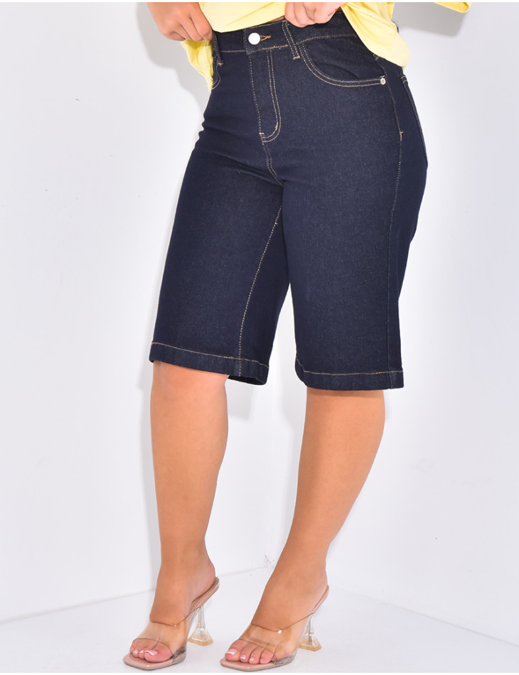 Raw blue denim Bermuda shorts