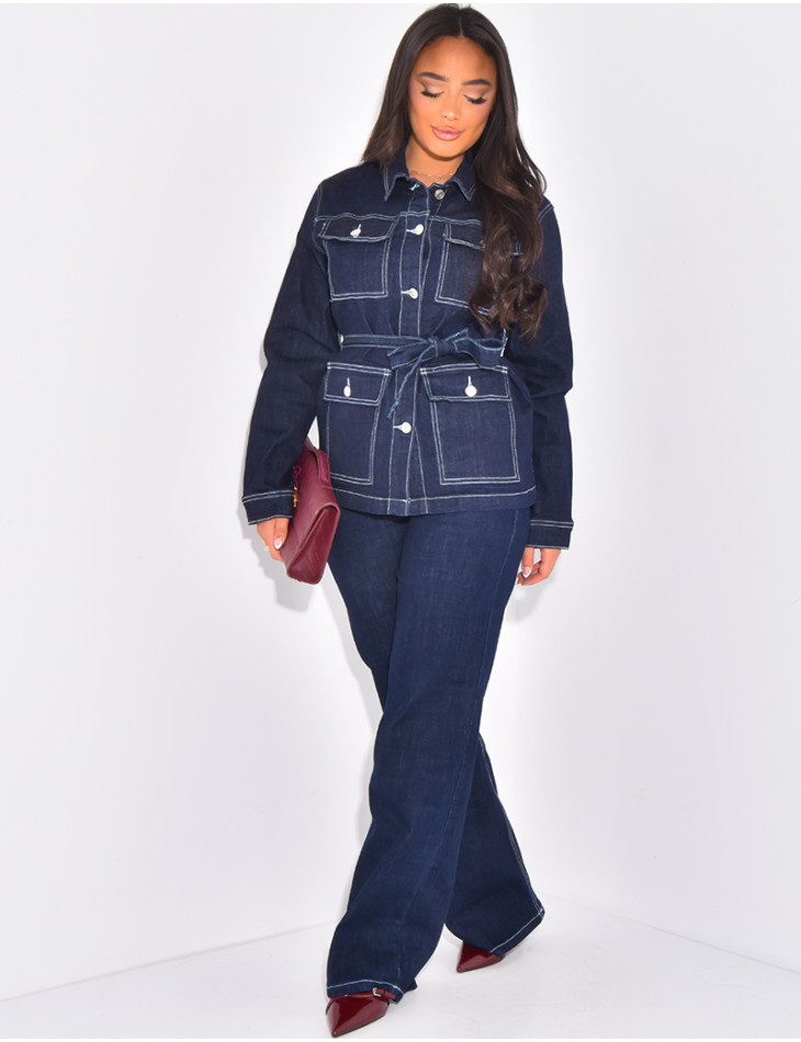 Ensemble veste en jeans à poches et jeans coupe droite