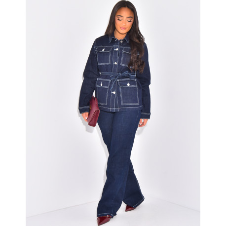 Ensemble veste en jeans à poches et jeans coupe droite