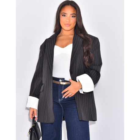 Oversized suit jacket with stripes and cuffs