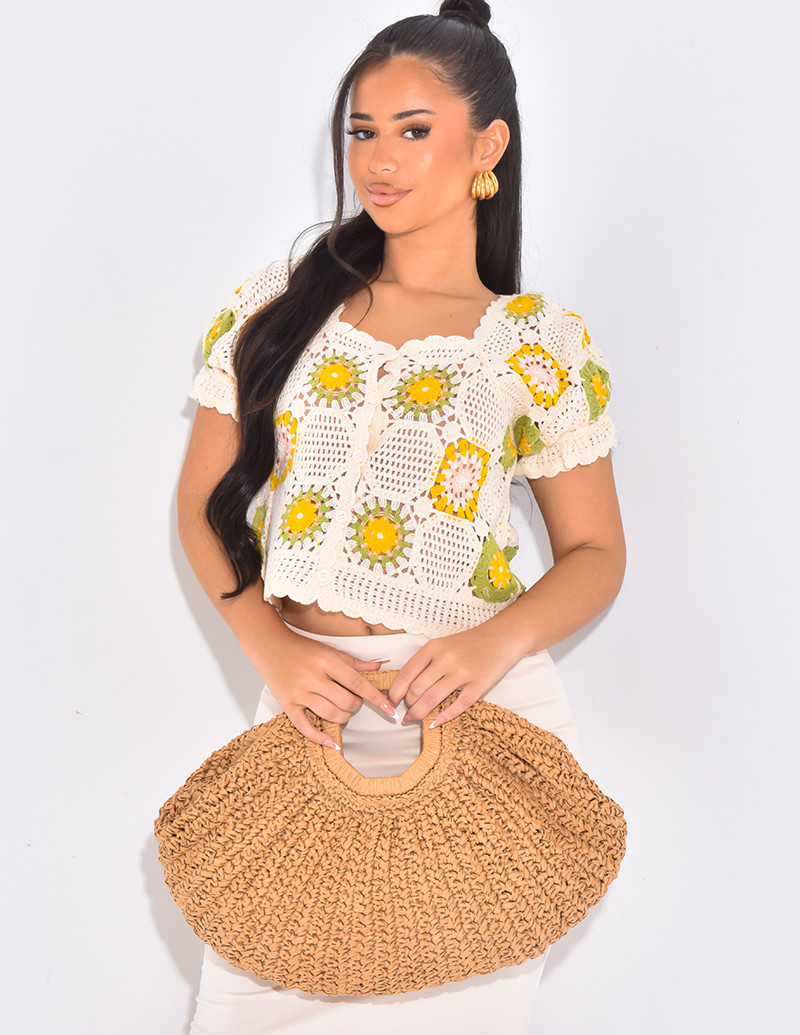 Gehäkelter Strickpullover...