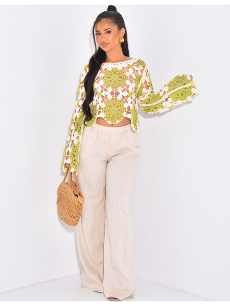 Pull court en crochet ajouré