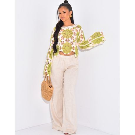 Pull court en crochet ajouré