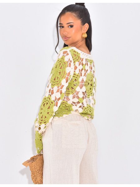 Pull court en crochet ajouré