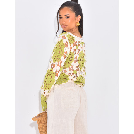 Pull court en crochet ajouré