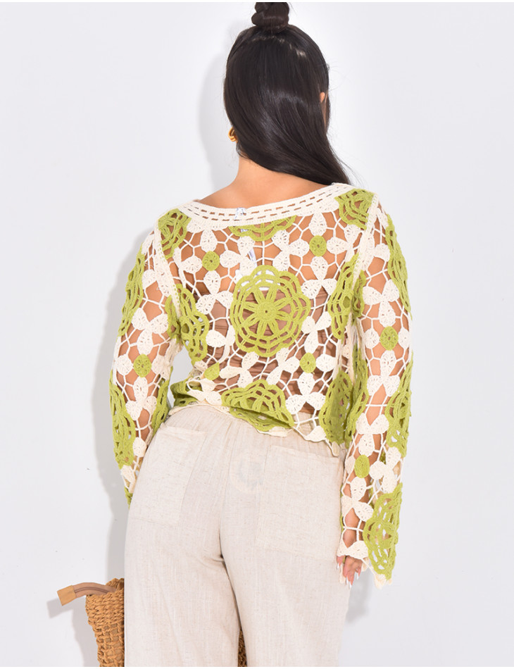 Pull court en crochet ajouré