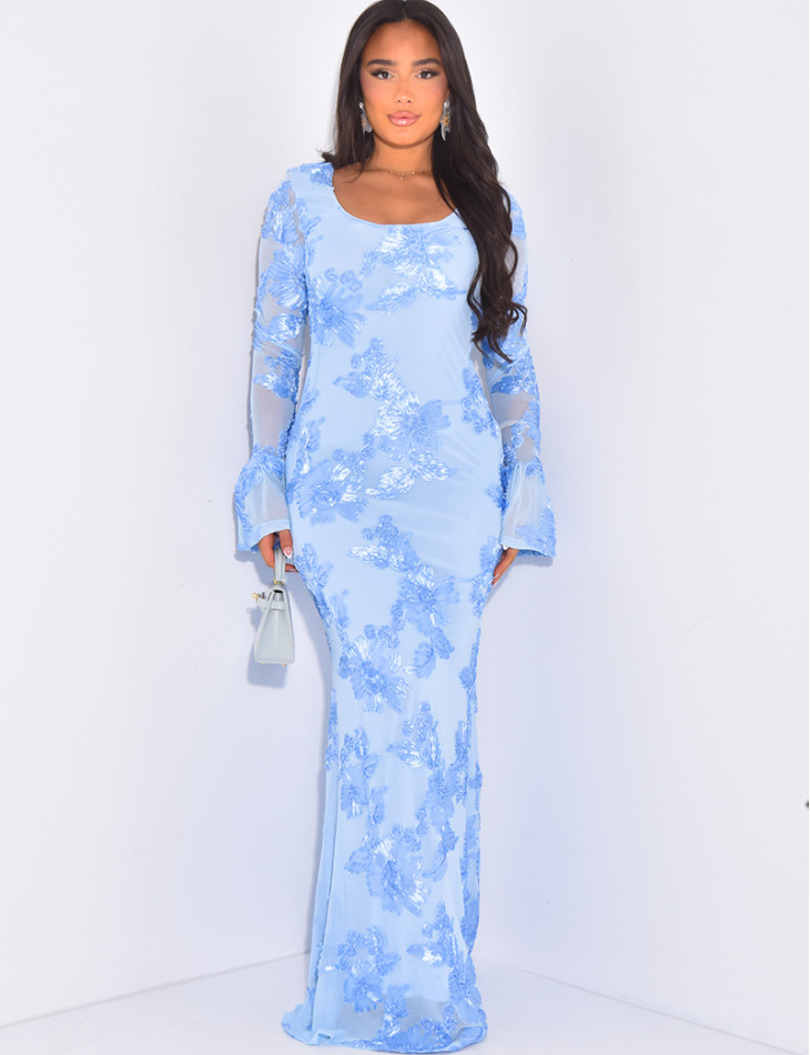 Kleid mit langen Ärmeln Rundhalsausschnitt mit Blumenmuster