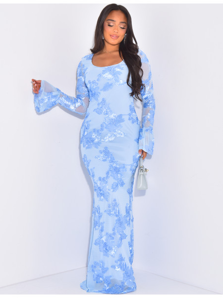 Kleid mit langen Ärmeln Rundhalsausschnitt mit Blumenmuster