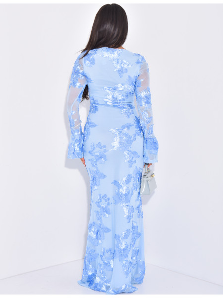 Kleid mit langen Ärmeln Rundhalsausschnitt mit Blumenmuster