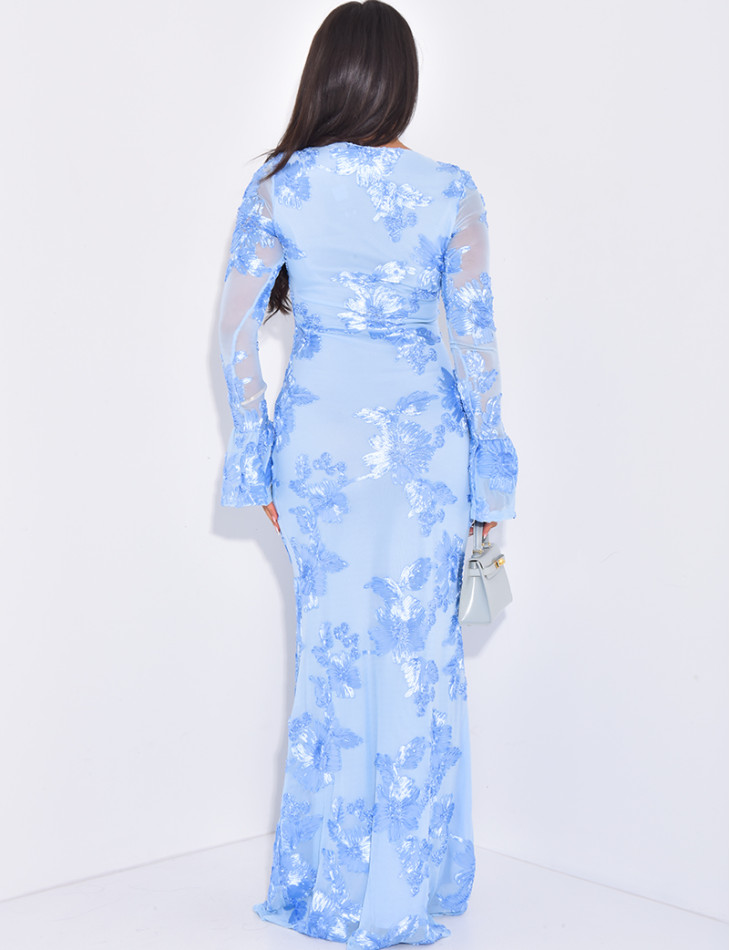 Kleid mit langen Ärmeln Rundhalsausschnitt mit Blumenmuster