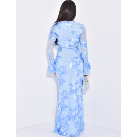 Kleid mit langen Ärmeln Rundhalsausschnitt mit Blumenmuster