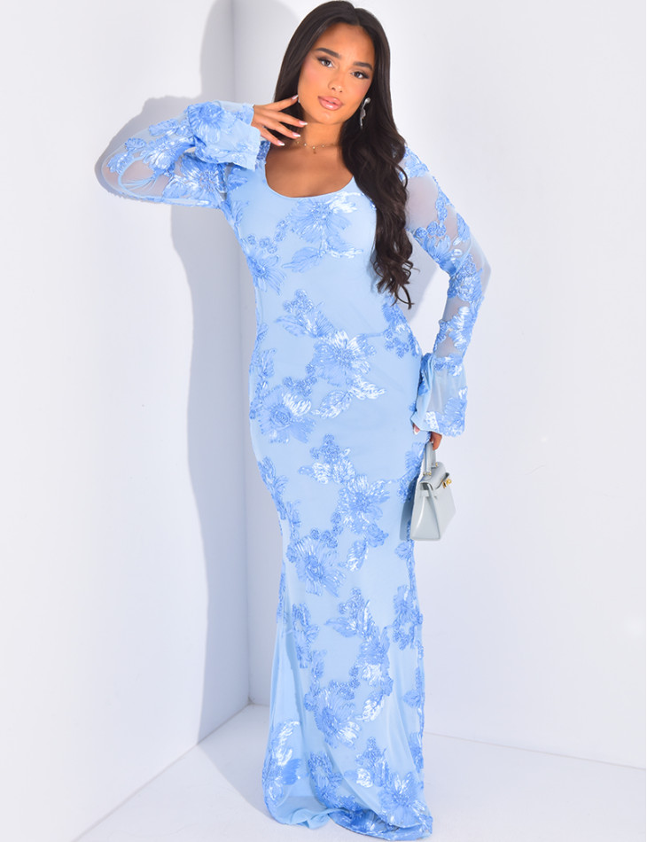 Kleid mit langen Ärmeln Rundhalsausschnitt mit Blumenmuster