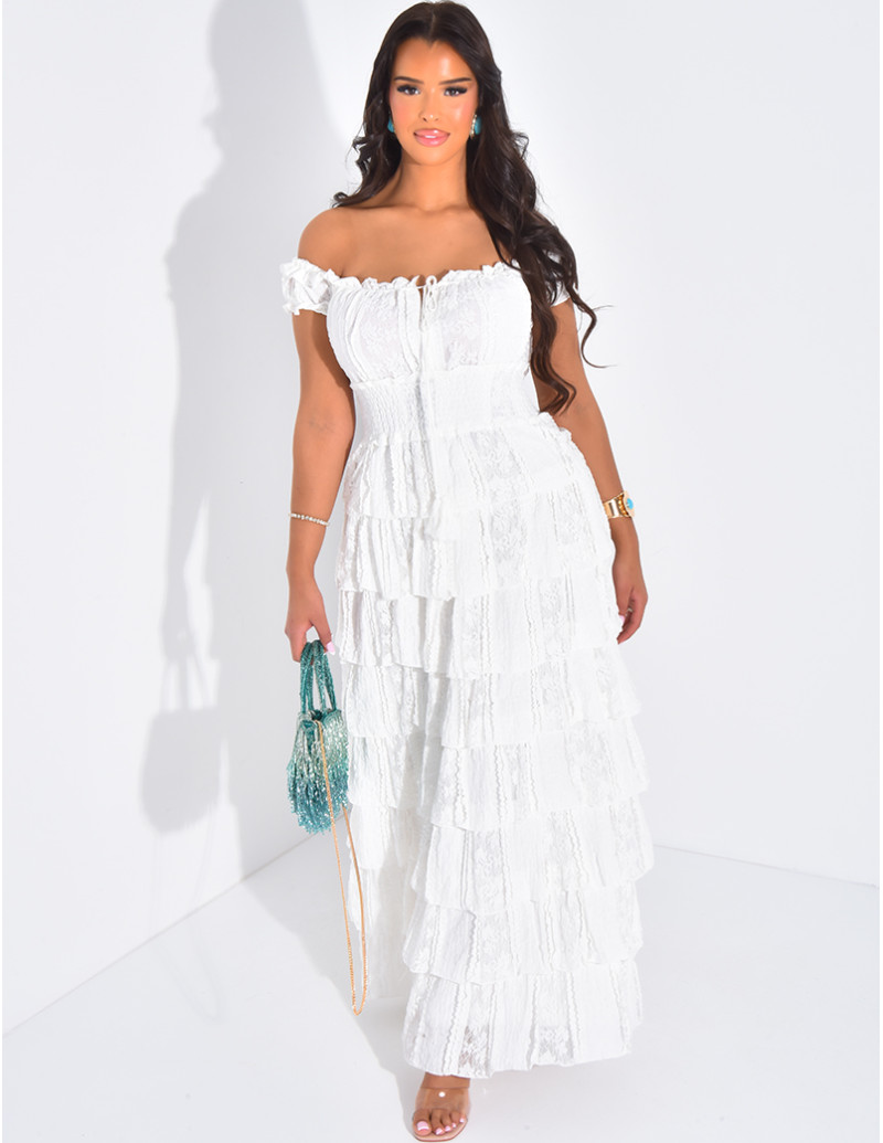 Off-the-shoulder long dress...