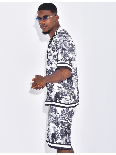 Ensemble short et chemise à motifs paysage