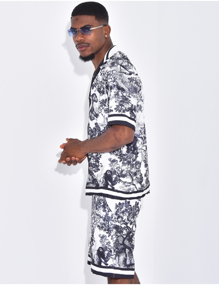 Ensemble short et chemise à motifs paysage