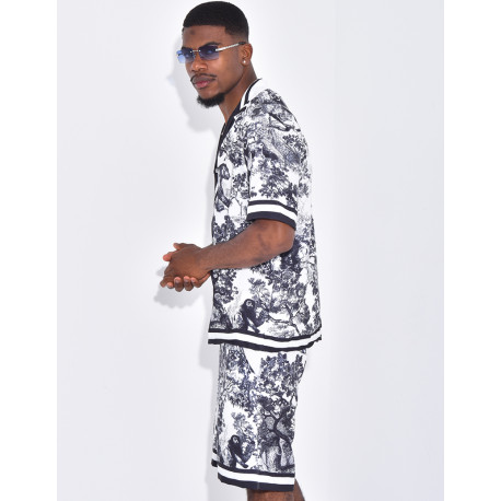 Ensemble short et chemise à motifs paysage