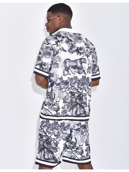 Ensemble short et chemise à motifs paysage