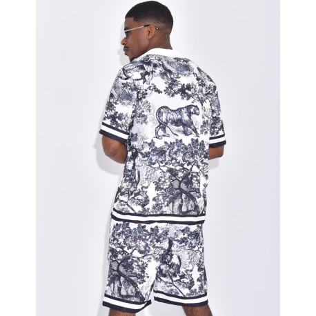 Ensemble short et chemise à motifs paysage