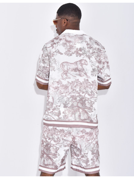 Ensemble short et chemise à motifs paysage