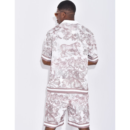 Ensemble short et chemise à motifs paysage