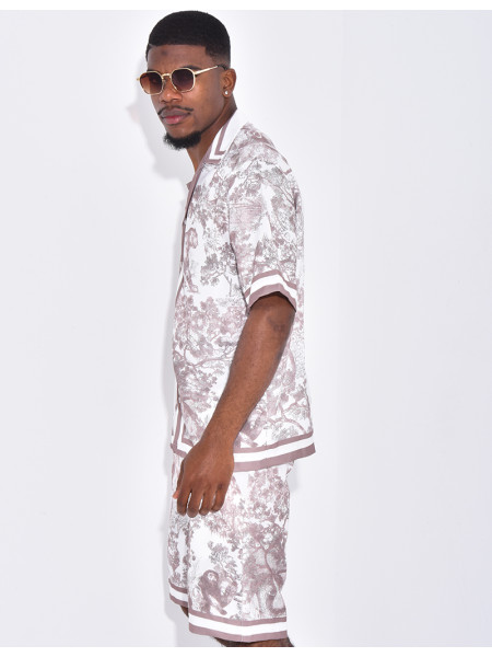 Ensemble short et chemise à motifs paysage