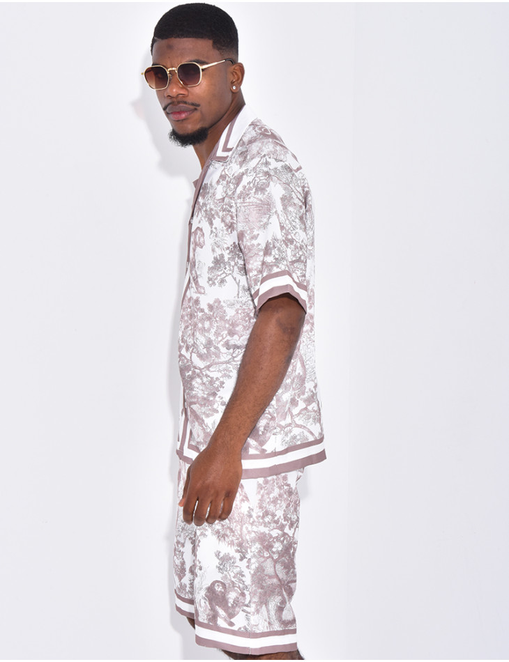Ensemble short et chemise à motifs paysage