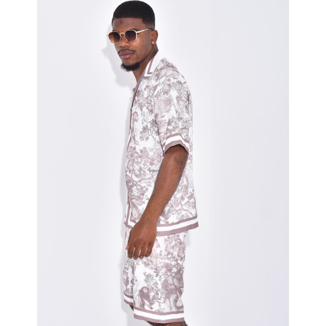 Ensemble short et chemise à motifs paysage