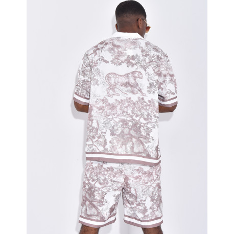 Ensemble short et chemise à motifs paysage
