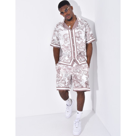 Ensemble short et chemise à motifs paysage
