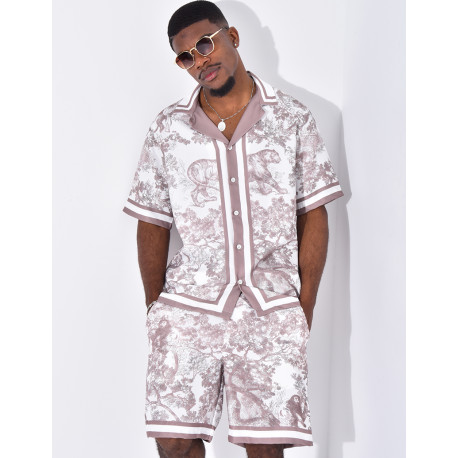 Ensemble short et chemise à motifs paysage