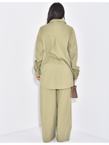 Ensemble pantalon et chemise à fleurs en perles & sequins