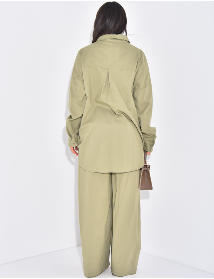 Ensemble pantalon et chemise à fleurs en perles & sequins