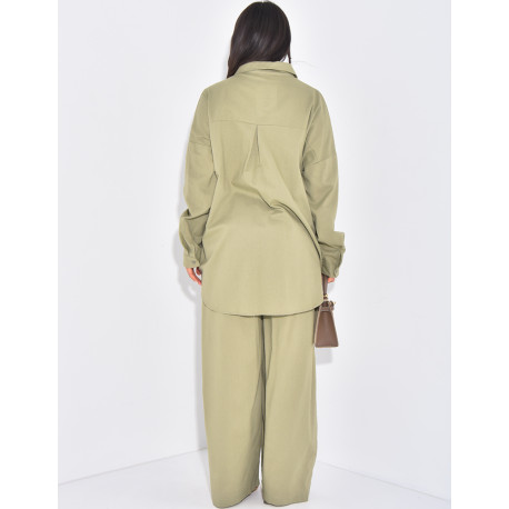 Ensemble pantalon et chemise à fleurs en perles & sequins