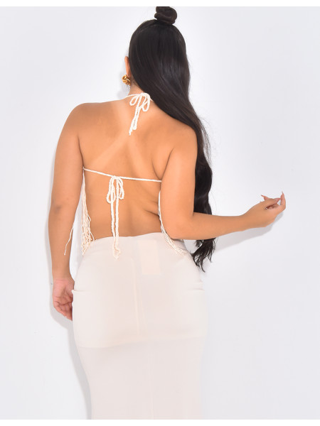 Croptop en crochet multicolore à franges