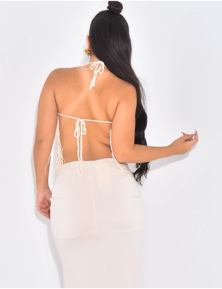 Croptop en crochet multicolore à franges